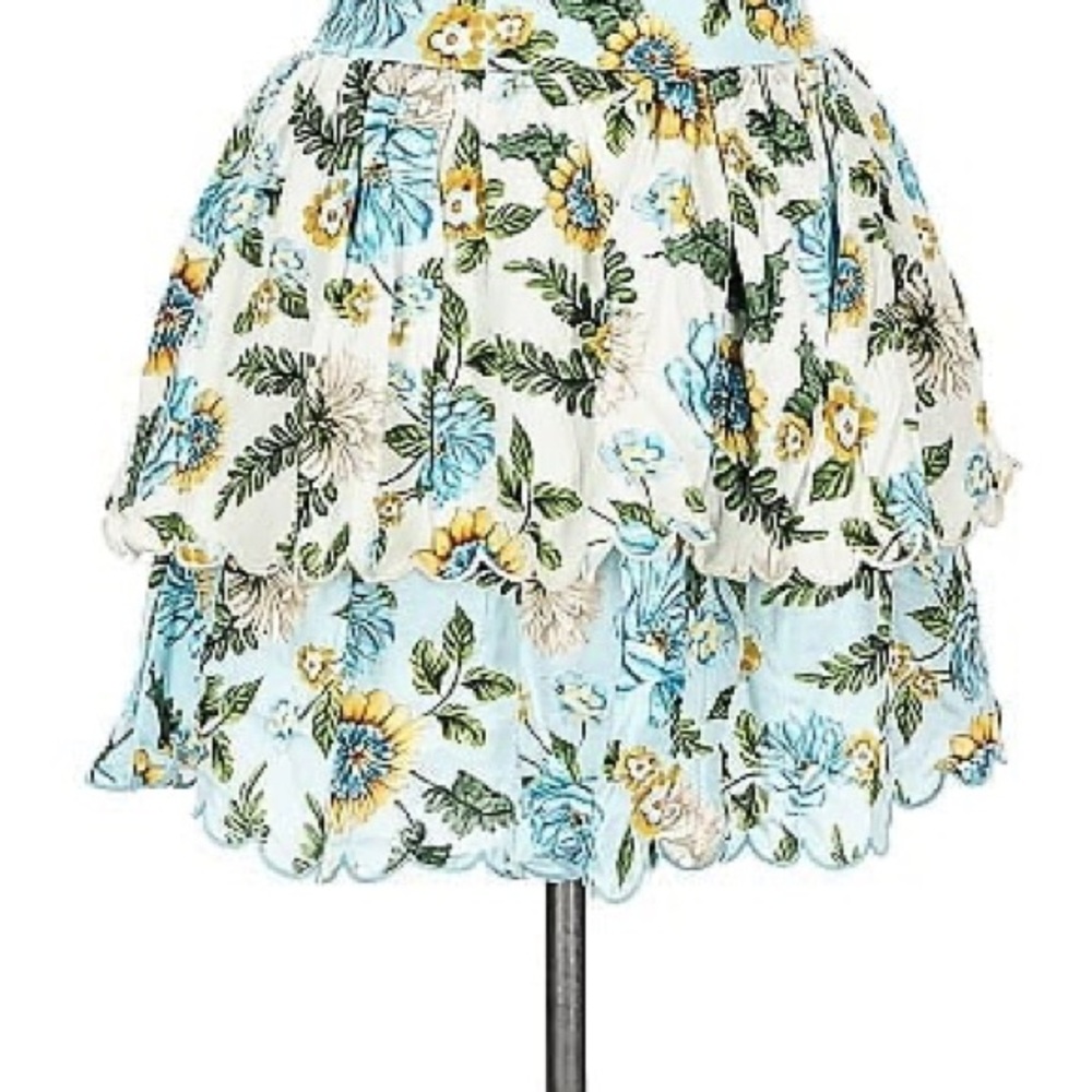 Agua Bendita Blue and Cream Floral Mini Skirt